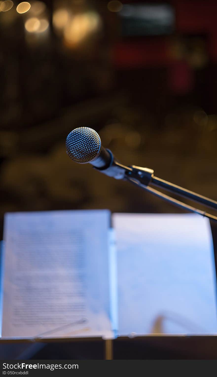 Microphone and papers before concert