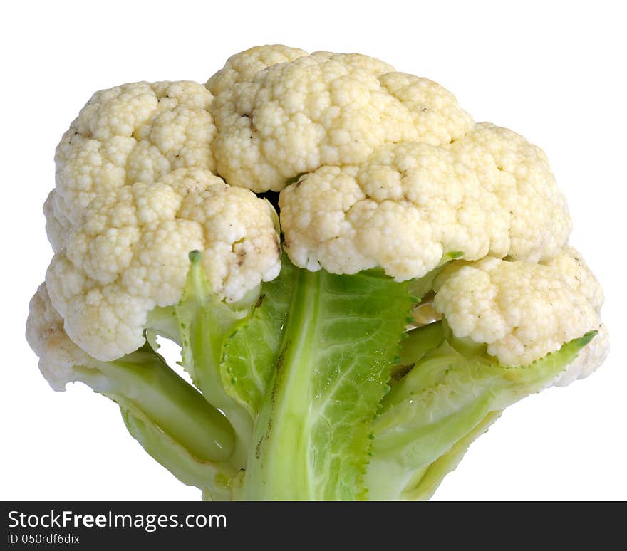 A close-up of cauliflower on a white background. A close-up of cauliflower on a white background