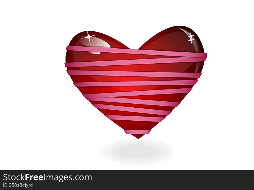 illustration of glass red heart turned by a pink ribbon. illustration of glass red heart turned by a pink ribbon