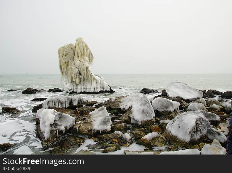 Frozen rocks on the Seaside, Black Sea, Bulgaria. Frozen rocks on the Seaside, Black Sea, Bulgaria