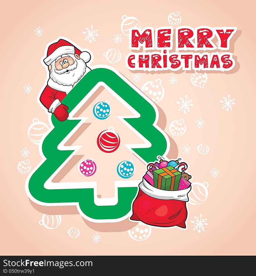 Christmas Vector Illustration With Sticker Santa Claus. Christmas Vector Illustration With Sticker Santa Claus