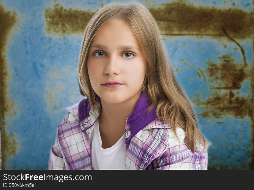 Portraif of young caucasian girl isolated over artistic background. Portraif of young caucasian girl isolated over artistic background