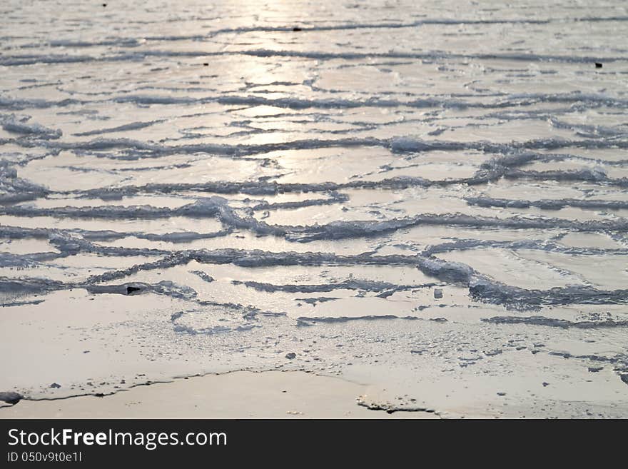 Ice on the sea in the light of the soft coming sun