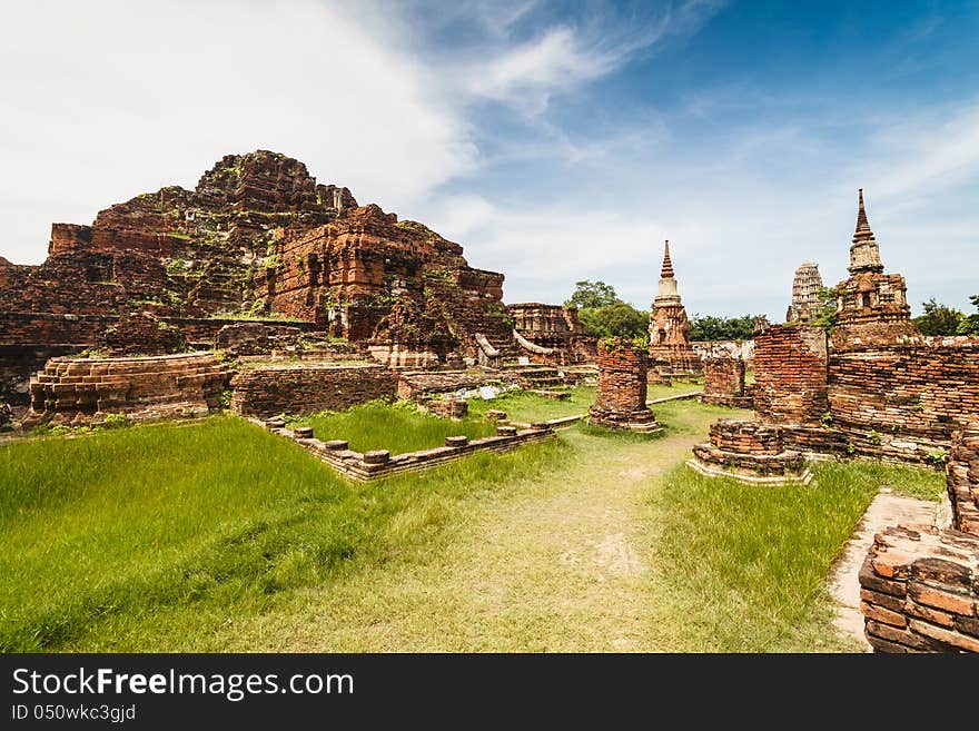 Ancient temple of Ayutthaya,  Wat Mahathat, Thailand.