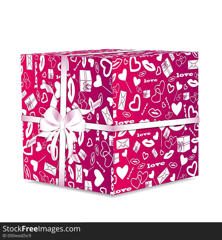 illustration of pink giftwrap with a white ribbon and bow. illustration of pink giftwrap with a white ribbon and bow