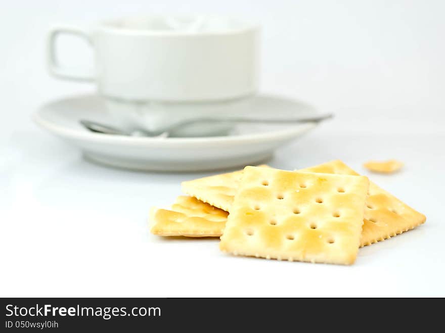 Saltine crackers On a white background.