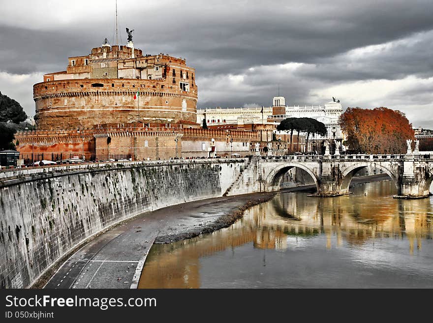 Roman greatest landmarks - St. Angello castel, view with bridge. Roman greatest landmarks - St. Angello castel, view with bridge