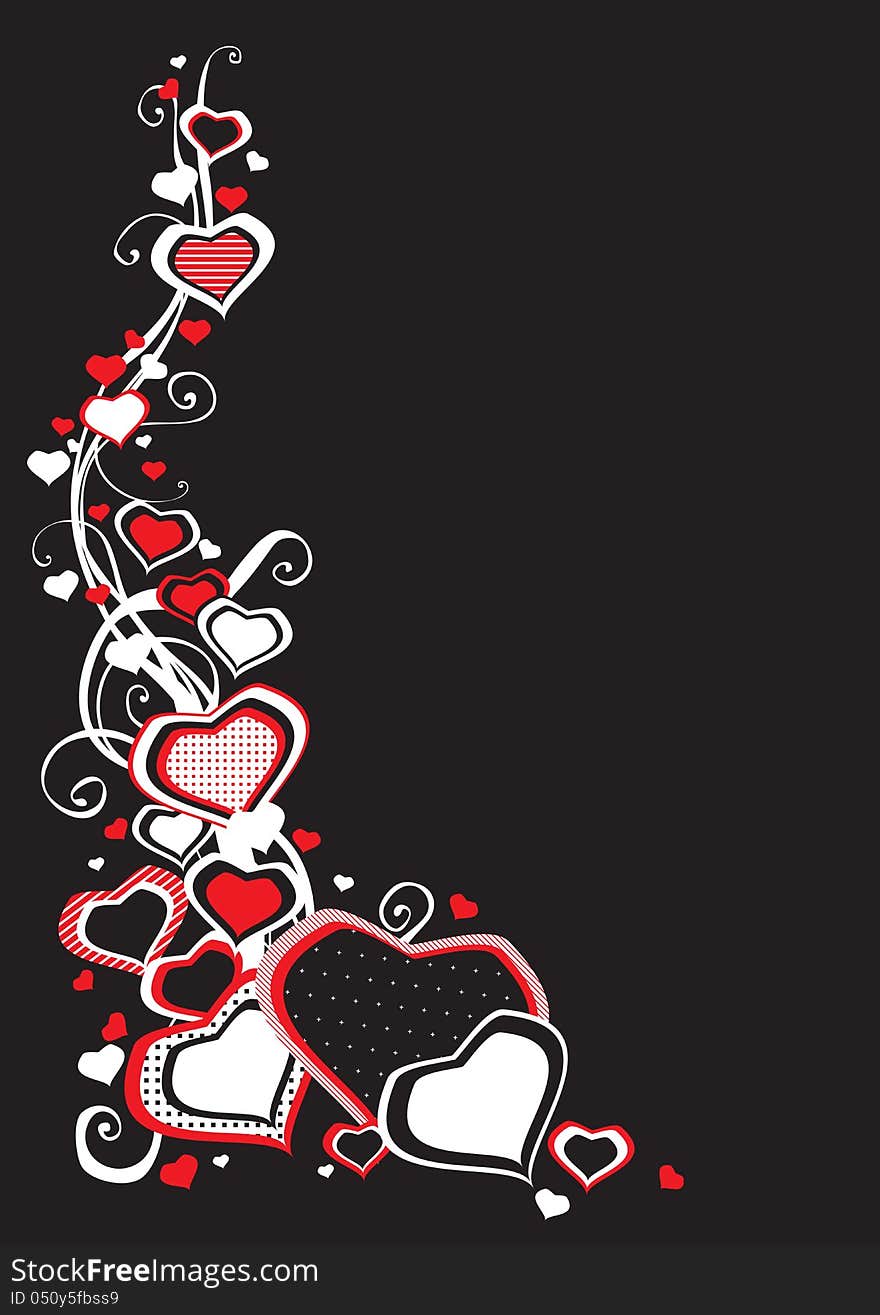 Vector abstract border  of  many hearts on black background. Vector abstract border  of  many hearts on black background