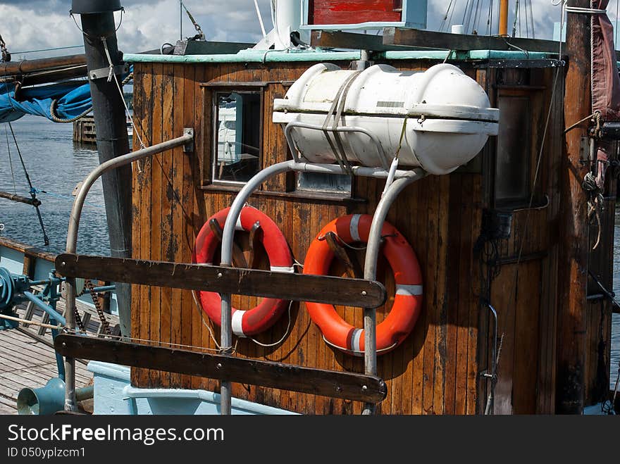 Details of a classical wooden fishing boat in a port Denmark. Details of a classical wooden fishing boat in a port Denmark