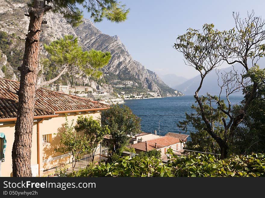 View of Lake Garda with mountain in the background