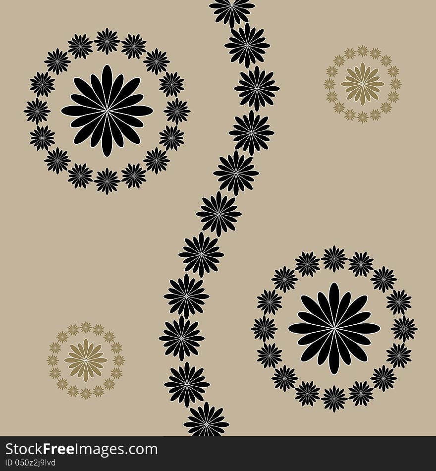 Abstract vector flowers on brown background.