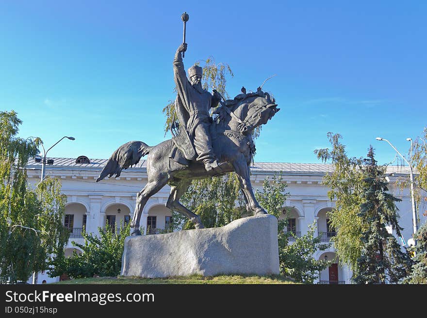 View of a monument to Hetman Petro Konashevych-Sahaidachny in Kiev, Ukraine. View of a monument to Hetman Petro Konashevych-Sahaidachny in Kiev, Ukraine