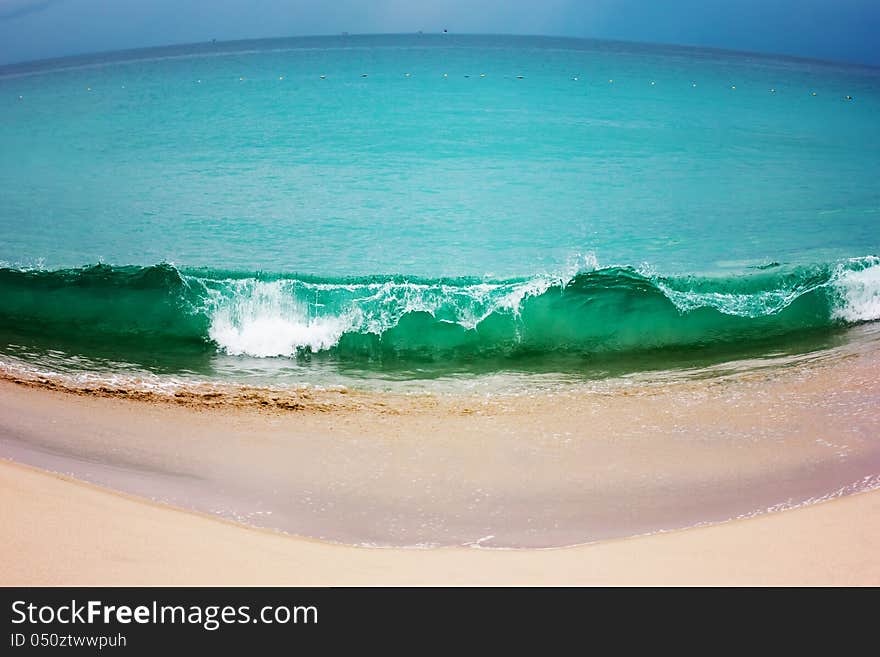 Seascape, fisheye view, blue and green waves. Seascape, fisheye view, blue and green waves