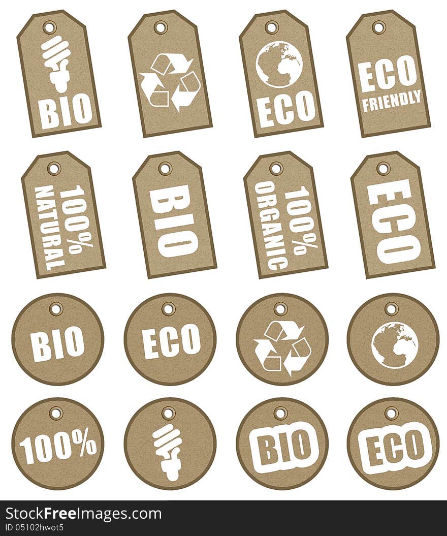 A set of 16 ecology tags isolated on white background. A set of 16 ecology tags isolated on white background.