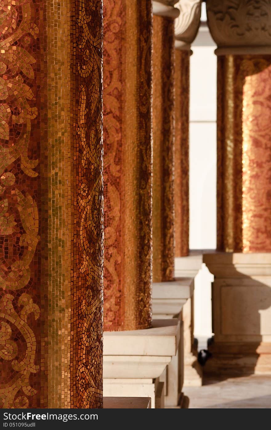 Columns in an ancient orthodox monastery-mosaic pattern