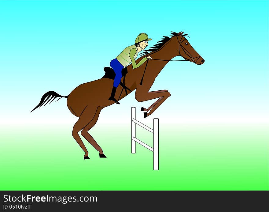 Horse and Rider, jumping over fence