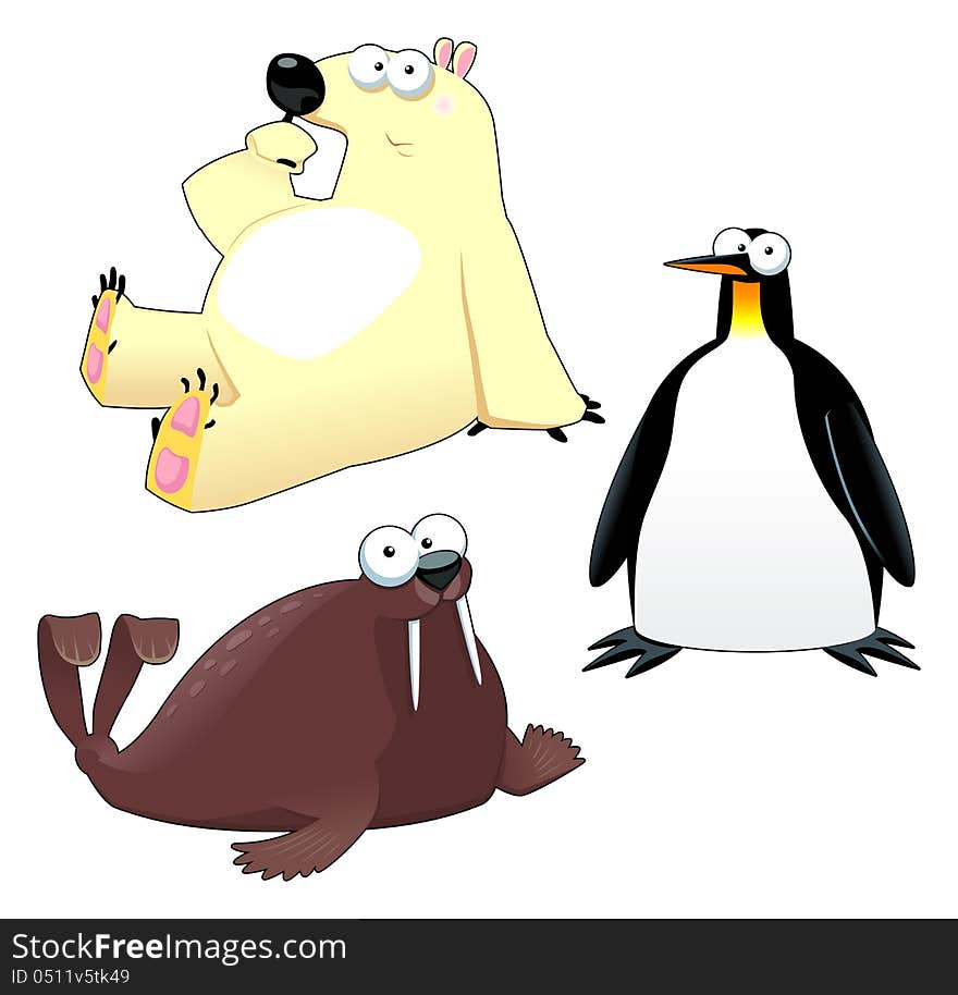 Polar animals. Vector isolated characters.