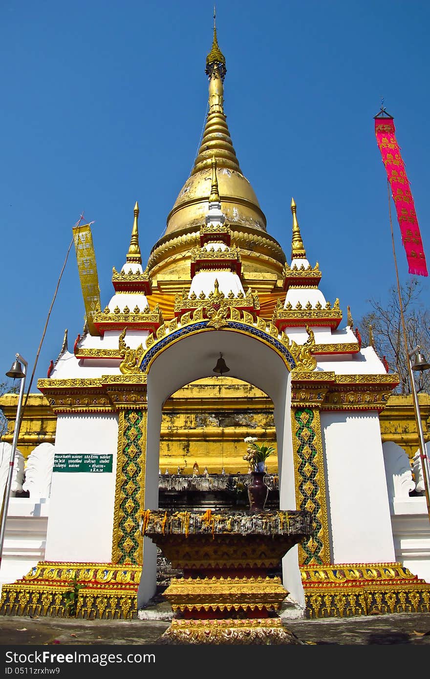 Ancient Thai pagoda at wat Srimungmuang, Lampang, Thailand