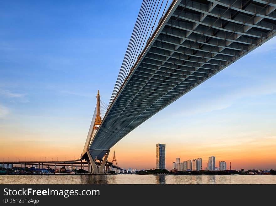 Bhumibol bridge at evening, Bangkok Thailand