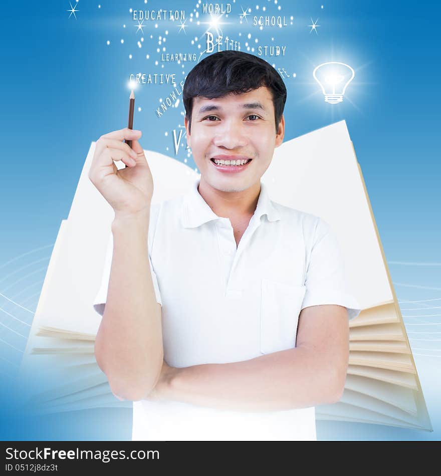 Asian Student With Magic Book Background. Asian Student With Magic Book Background