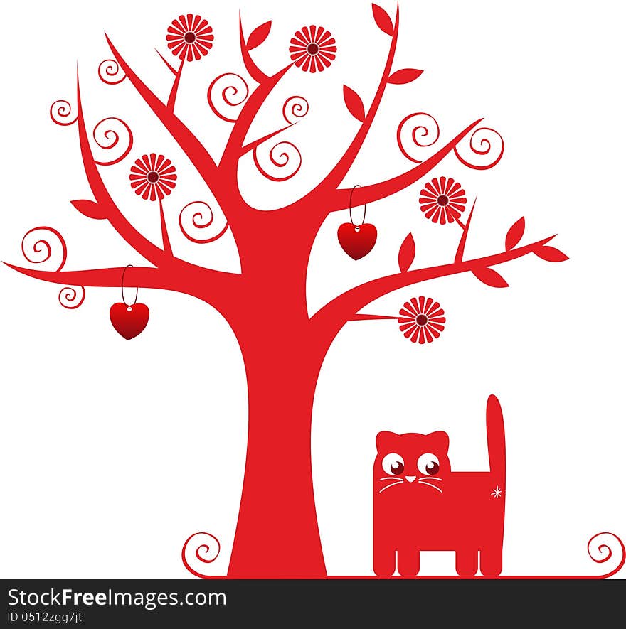 Red cat standing under a fantastic tree. Red cat standing under a fantastic tree