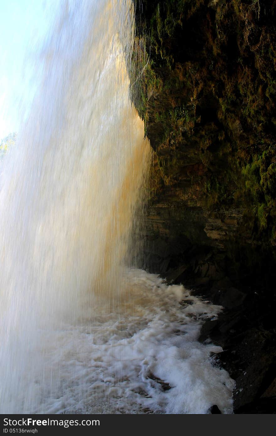 Under waterfall