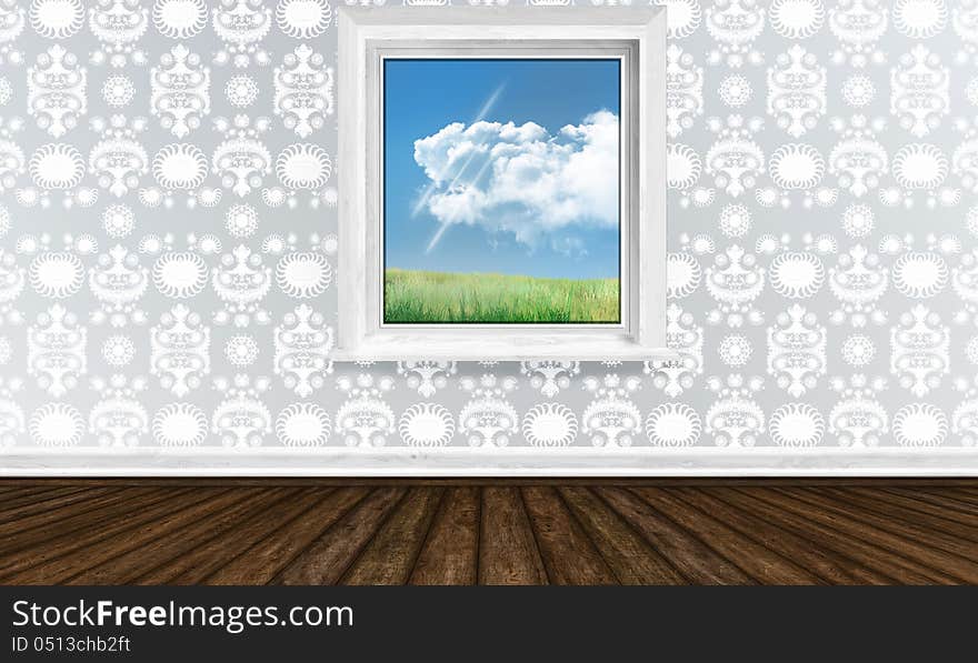 Window View with Spring in Bright Interior. Window View with Spring in Bright Interior