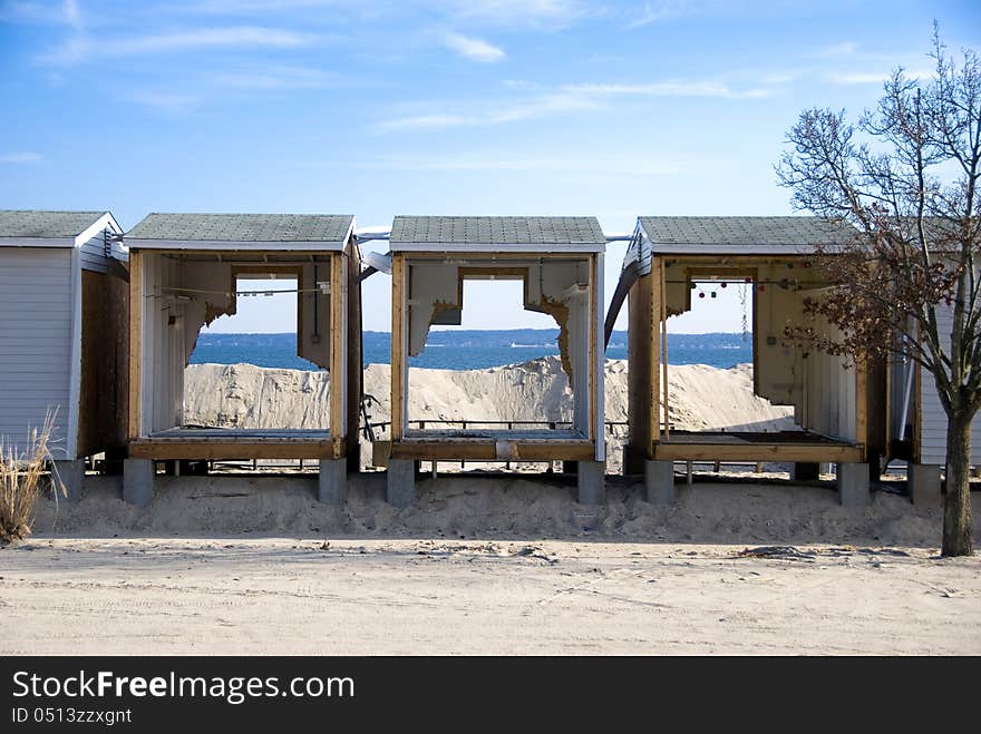 Beach cabanas destroyed by hurricane. Beach cabanas destroyed by hurricane.