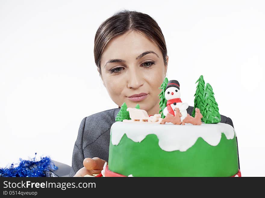 Woman preparing cake