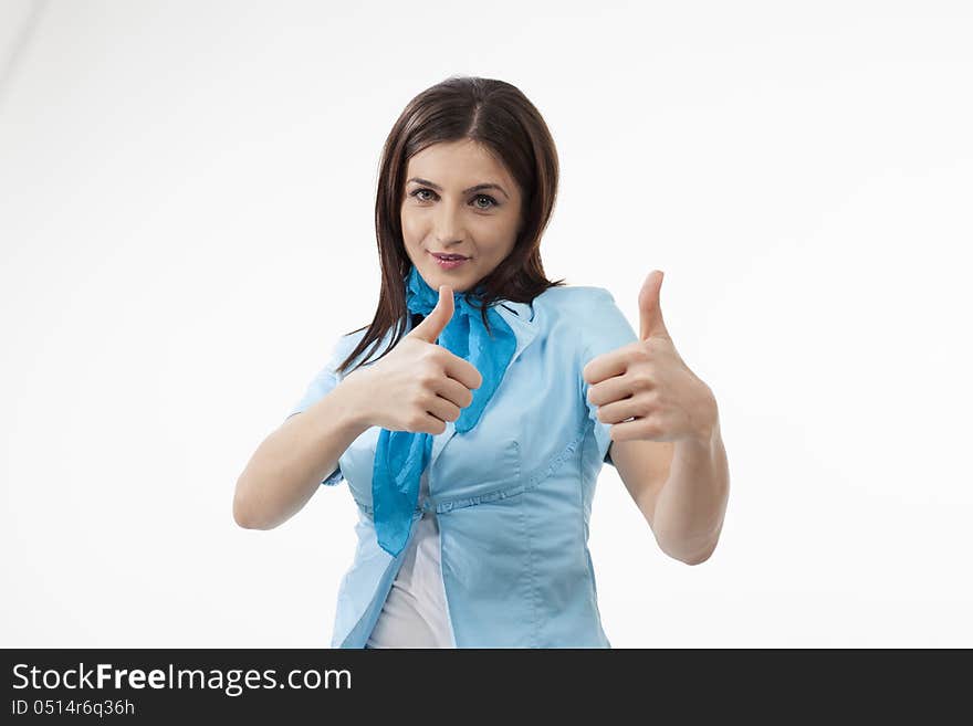 Young business woman gesturing ok sign. Young business woman gesturing ok sign