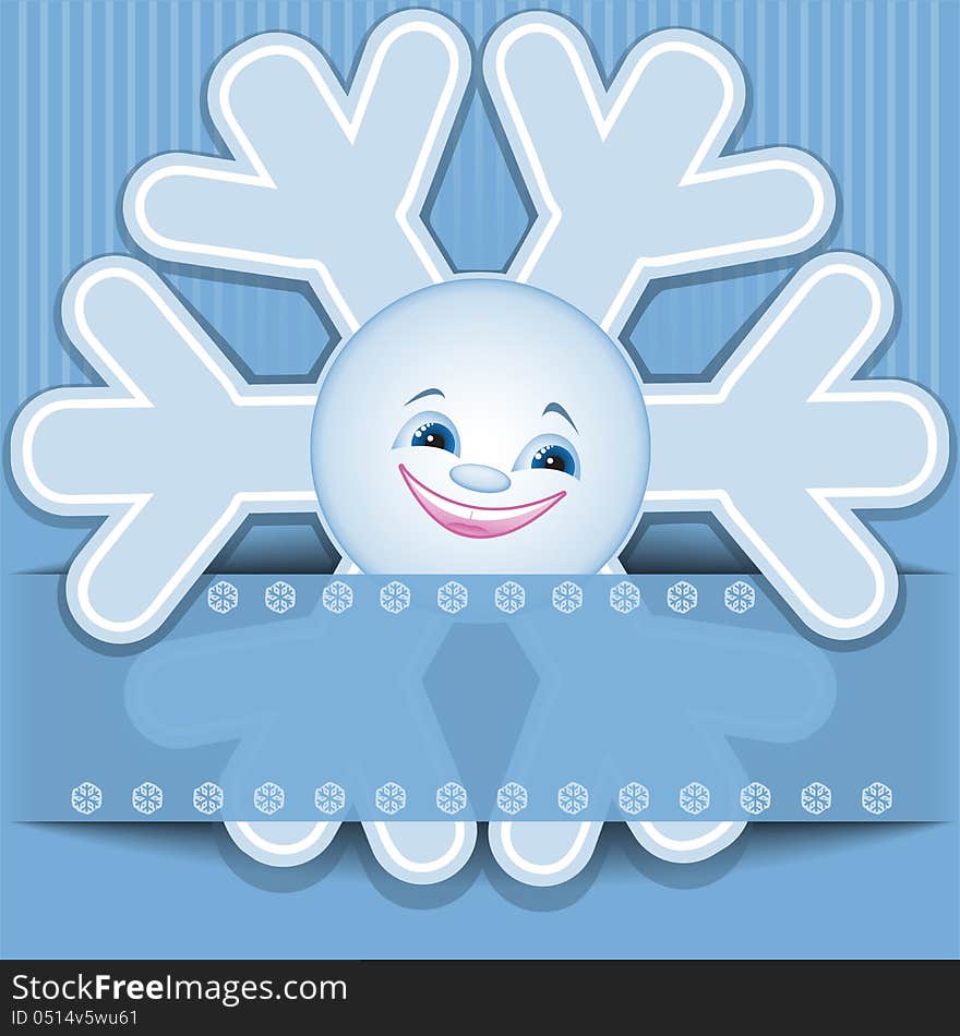 Blue Christmas background with funny snowflake. Blue Christmas background with funny snowflake