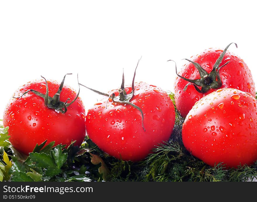 Ripe tomatoes in drops