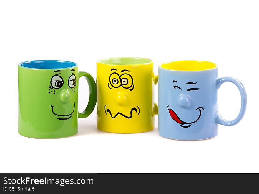 Colorful isolated coffee cup with a grin