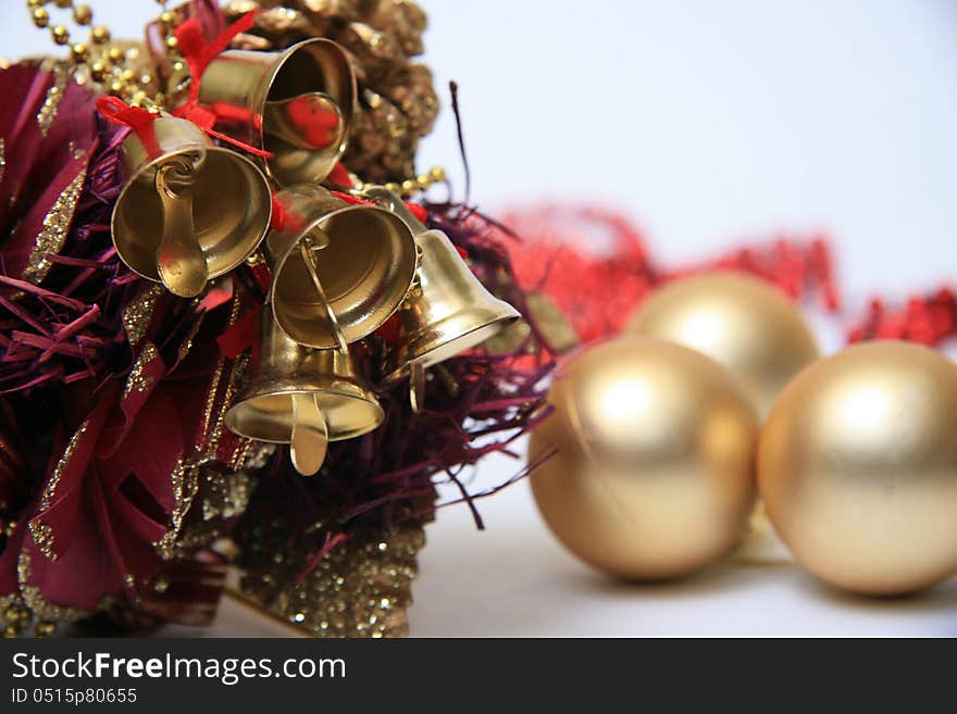 Christmas bells with golden stars in snow. Christmas bells with golden stars in snow