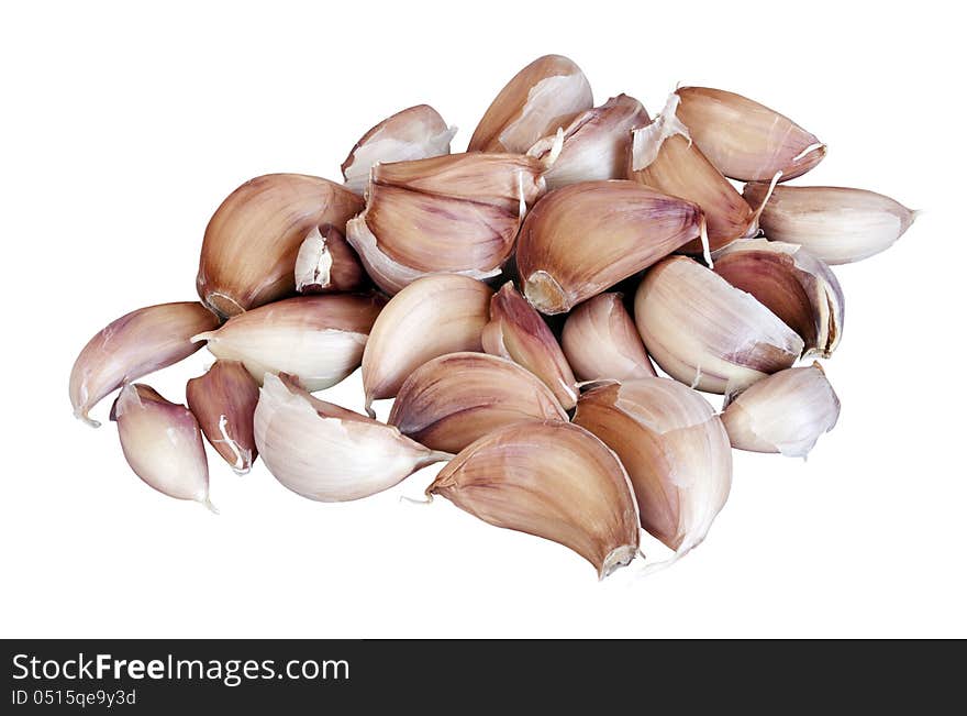 Heap of bulb ripe garlic isolated over white background. Heap of bulb ripe garlic isolated over white background