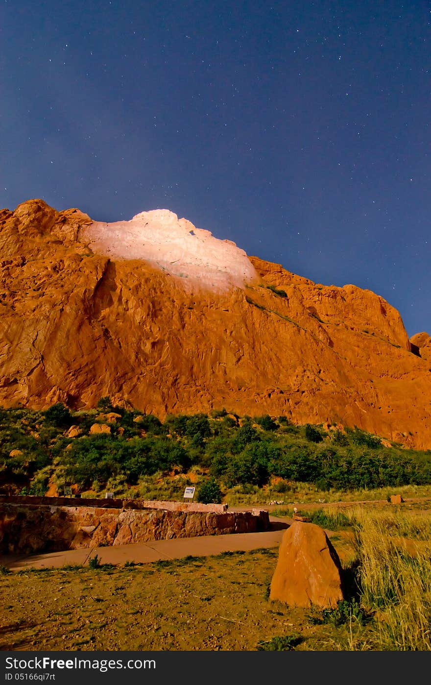 Nighttime Shot of the Rock Formations at Garden of the Gods in Colorado Springs, Colorado.