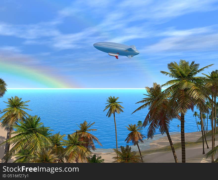 A beautiful caribbean lagoon with boat and rainbow. A beautiful caribbean lagoon with boat and rainbow