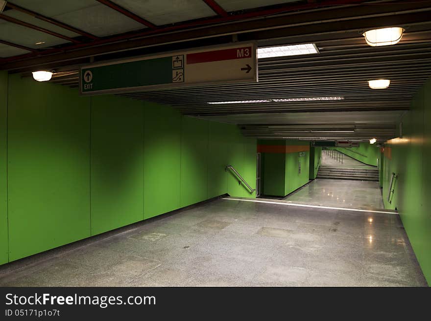 Tunnel leading to metro station. Tunnel leading to metro station