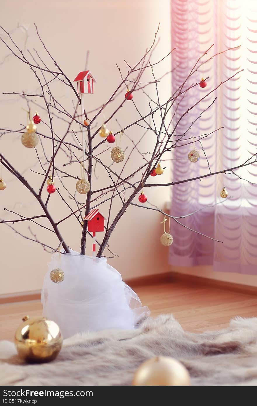 Decorative registration in a room the decorated tree toys. Decorative registration in a room the decorated tree toys