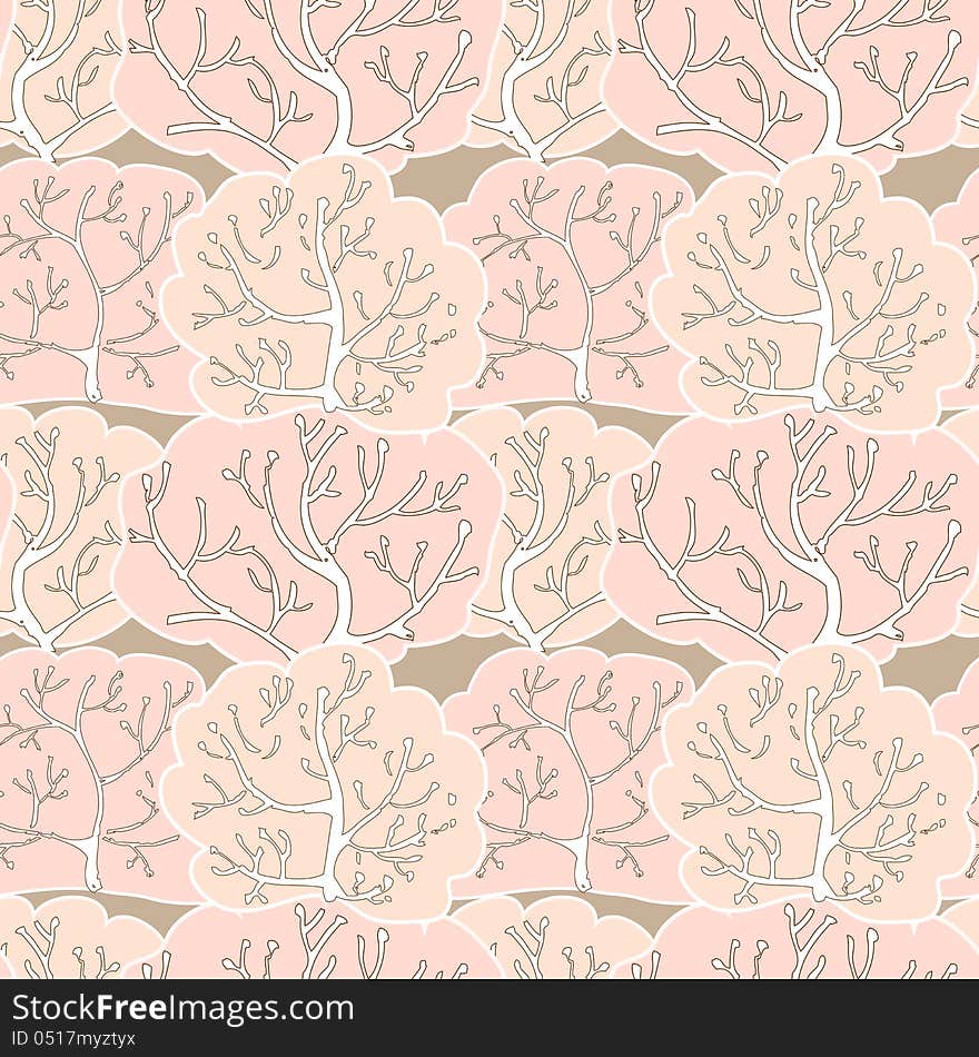 Vector seamless pattern with winter forest pink colored