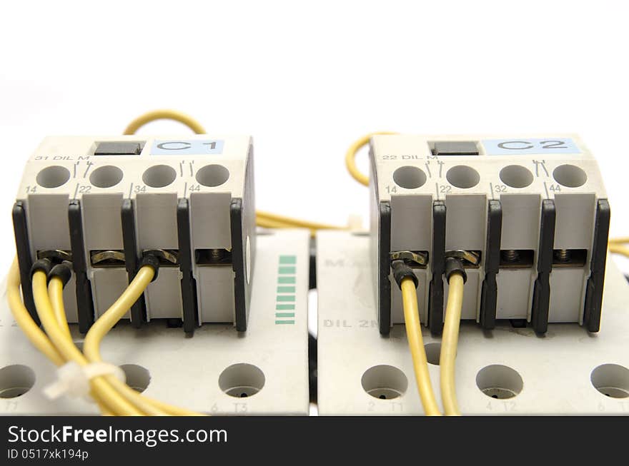 Picture of contactor relay on white background.