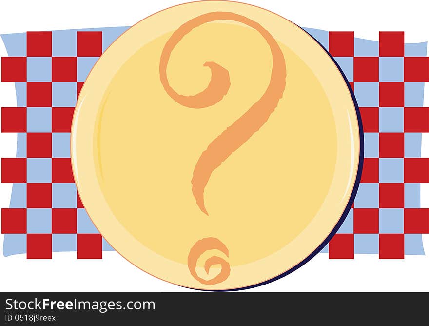 Yellow plate on red and blue checkered background