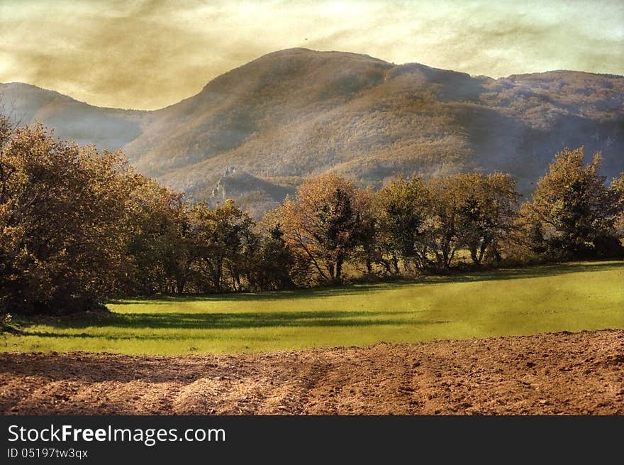 Grunge mountain landscape