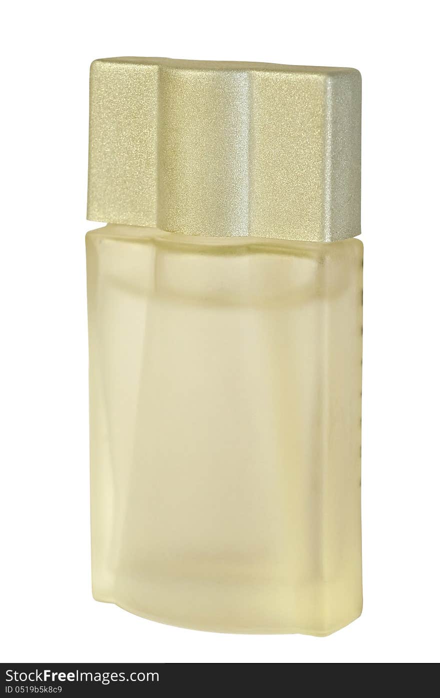 Perfume bottle on white background. Shooting at an angle.