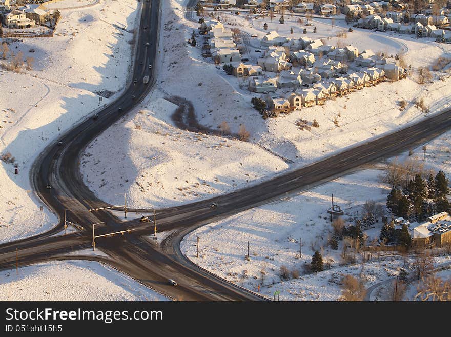 Aerial Intersection and Houses