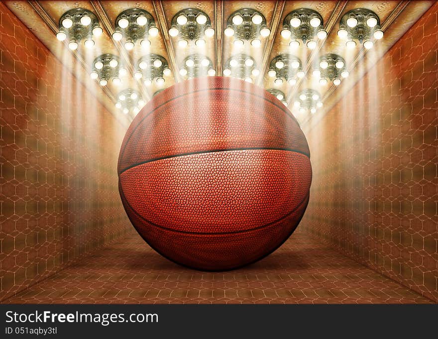 Photo-illustration of a basketball in a museum. Photo-illustration of a basketball in a museum.