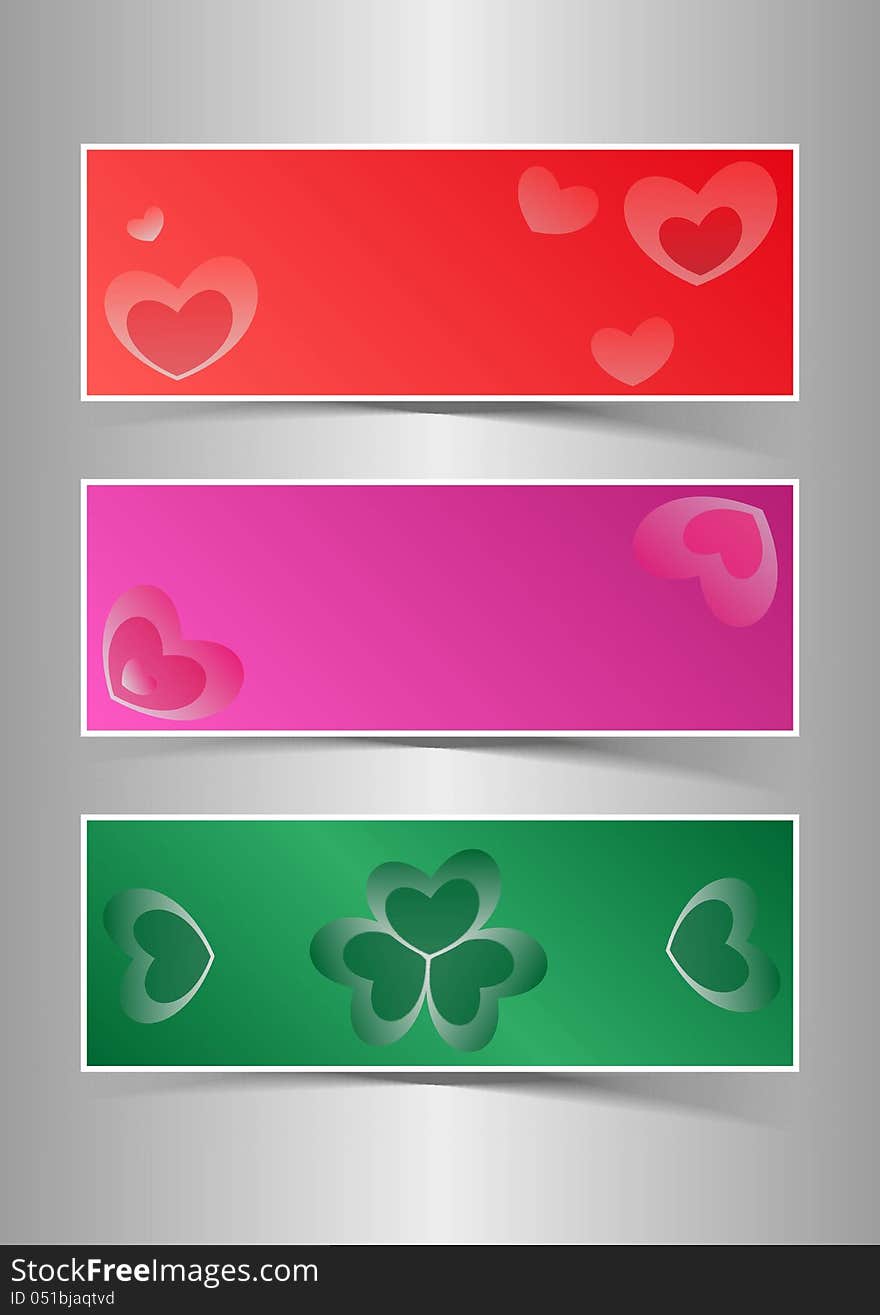 Red, pink and green hearts background banners in estetic form. Red, pink and green hearts background banners in estetic form