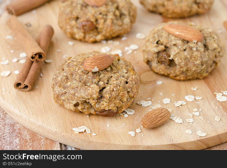 Homemade oatmeal cookies with spices and nuts