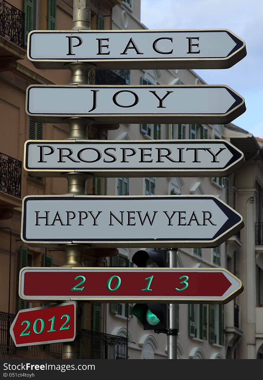 Corner Street sign with New Year Wishes. Corner Street sign with New Year Wishes