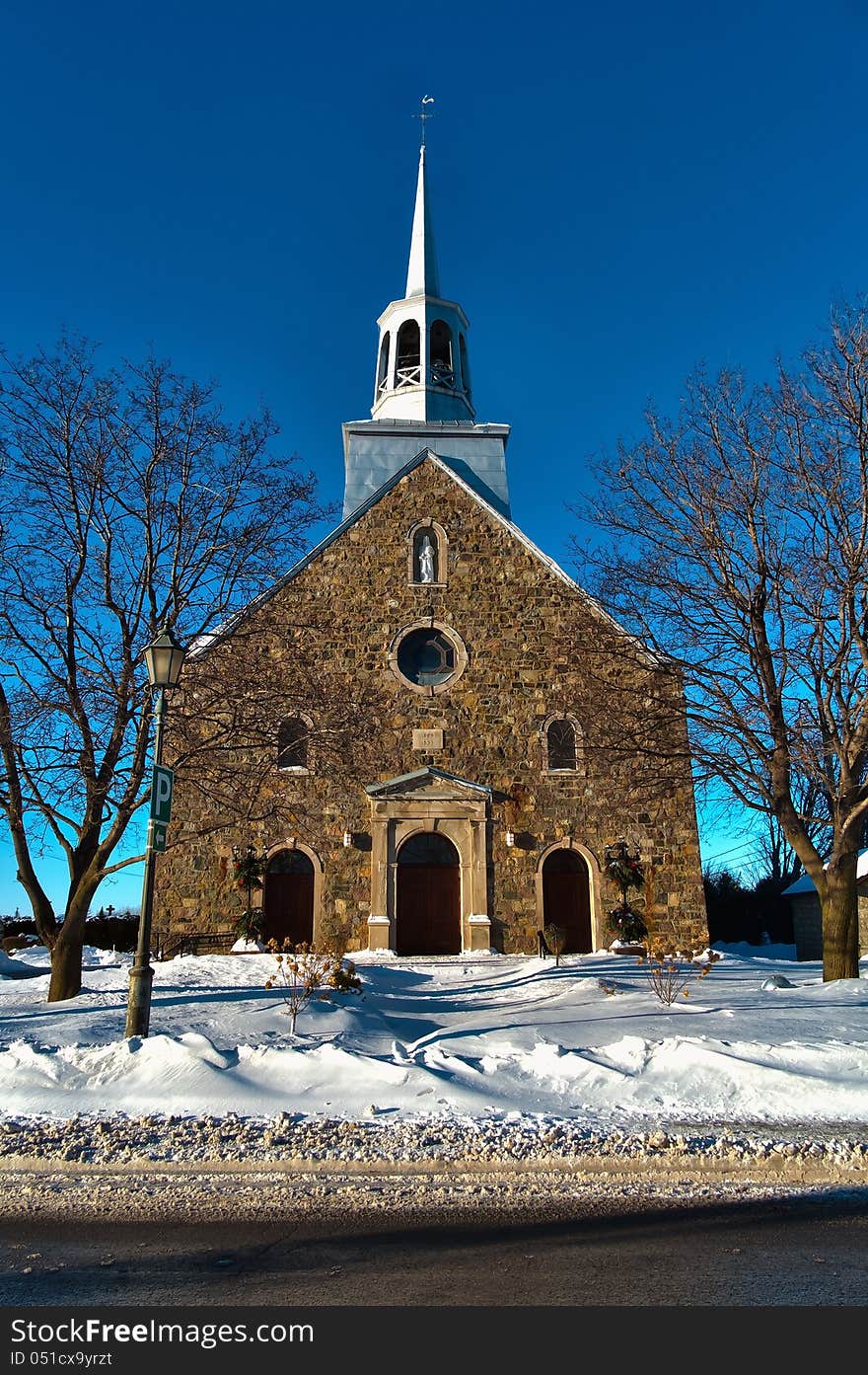 Little country church on a cold winter day